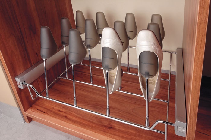 The SHOE STAND for storing footwear will hold up to 6 pairs of shoes.