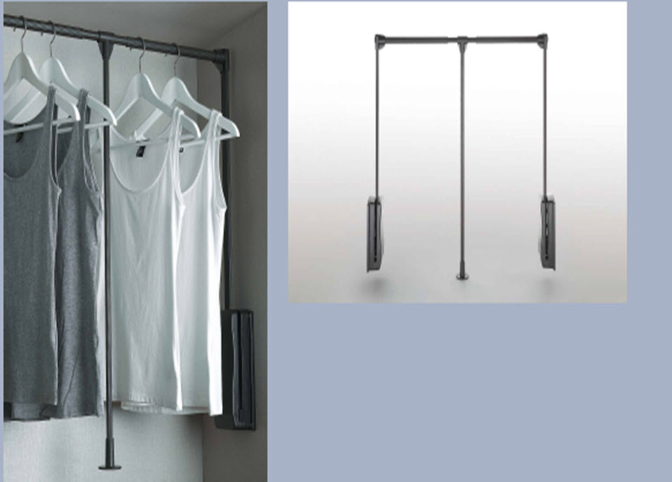 Wardrobe lift Mocca
Popular product for hanging clothes in a high closet. Soft-close mechanism ensures quiet and smooth operation, while the finishing colour matches other series products, allows to design wardrobe with colours consistent with other elements in the interior.